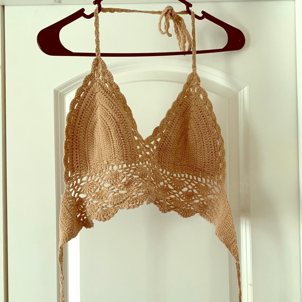 Beige boho bikini top